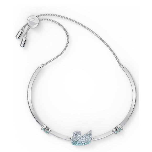 Swarovski Blue Ombre Swan Silver Bolo Bracelet*NEW in box - Picture 2 of 4